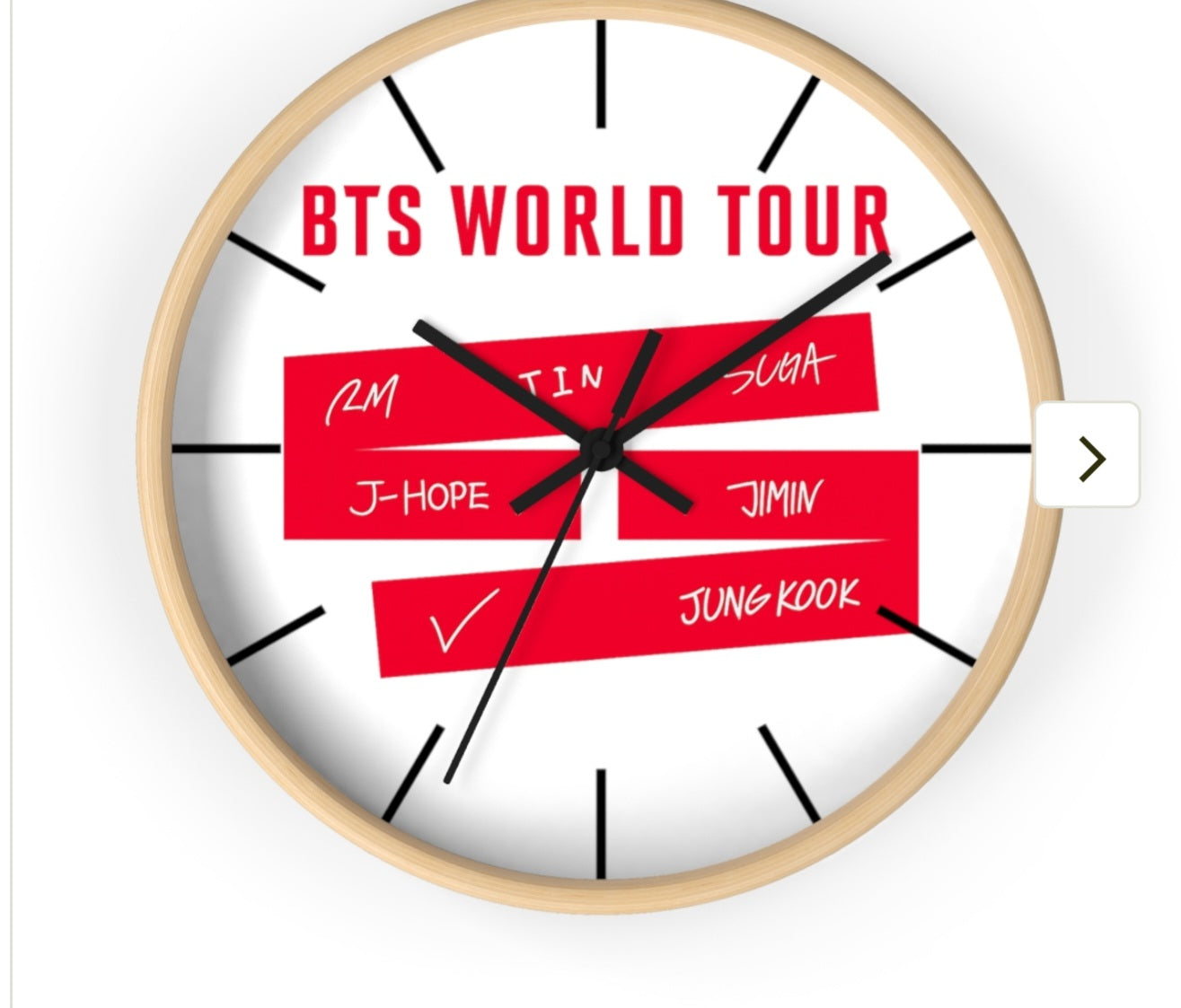 Стенен часовник BTS World Tour — Дизайн с червен етикет за име