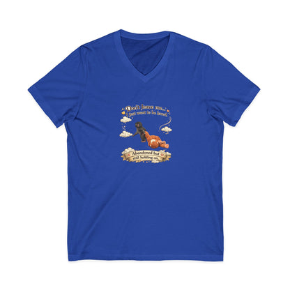 Hug for Punch! Cute Hedgehog & Lion Graphic V-Neck Tee — "Abandoned But Loved"