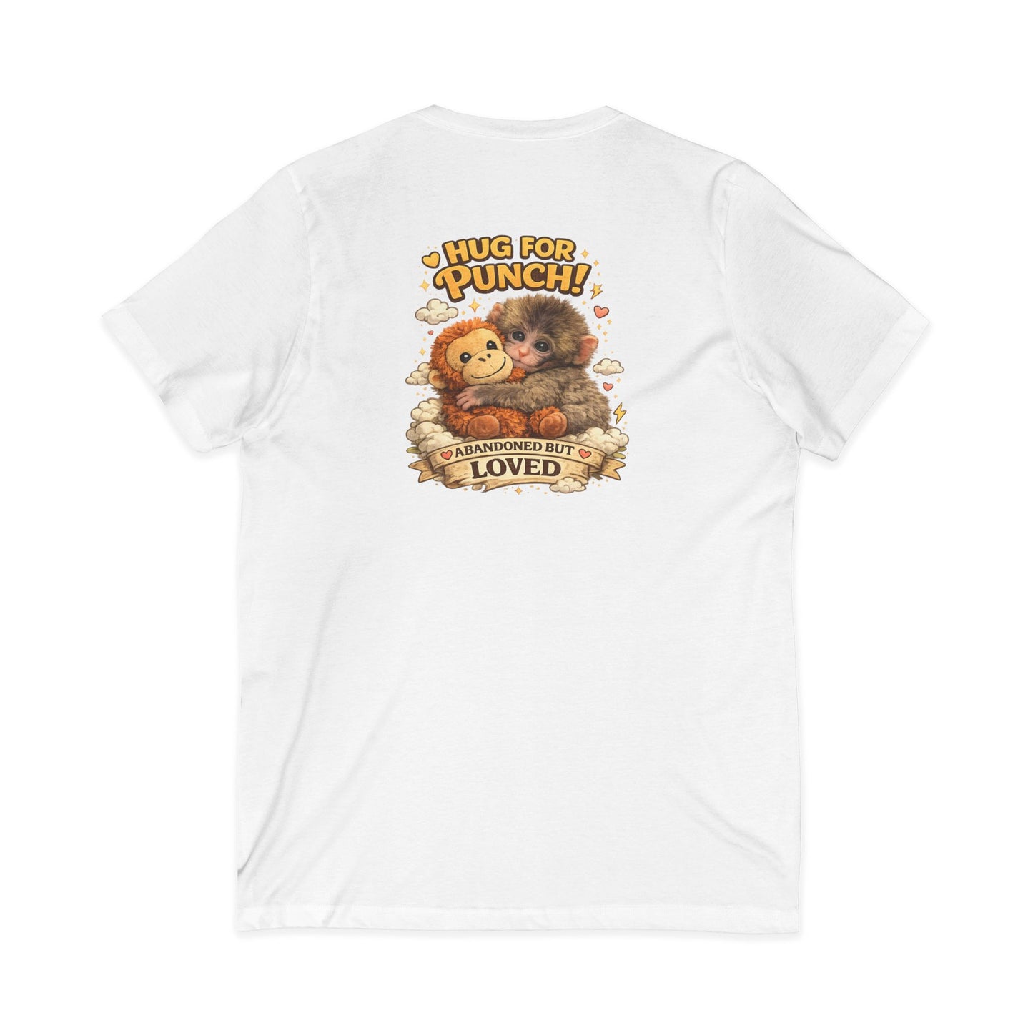 Hug for Punch! Cute Hedgehog & Lion Graphic V-Neck Tee — "Abandoned But Loved"