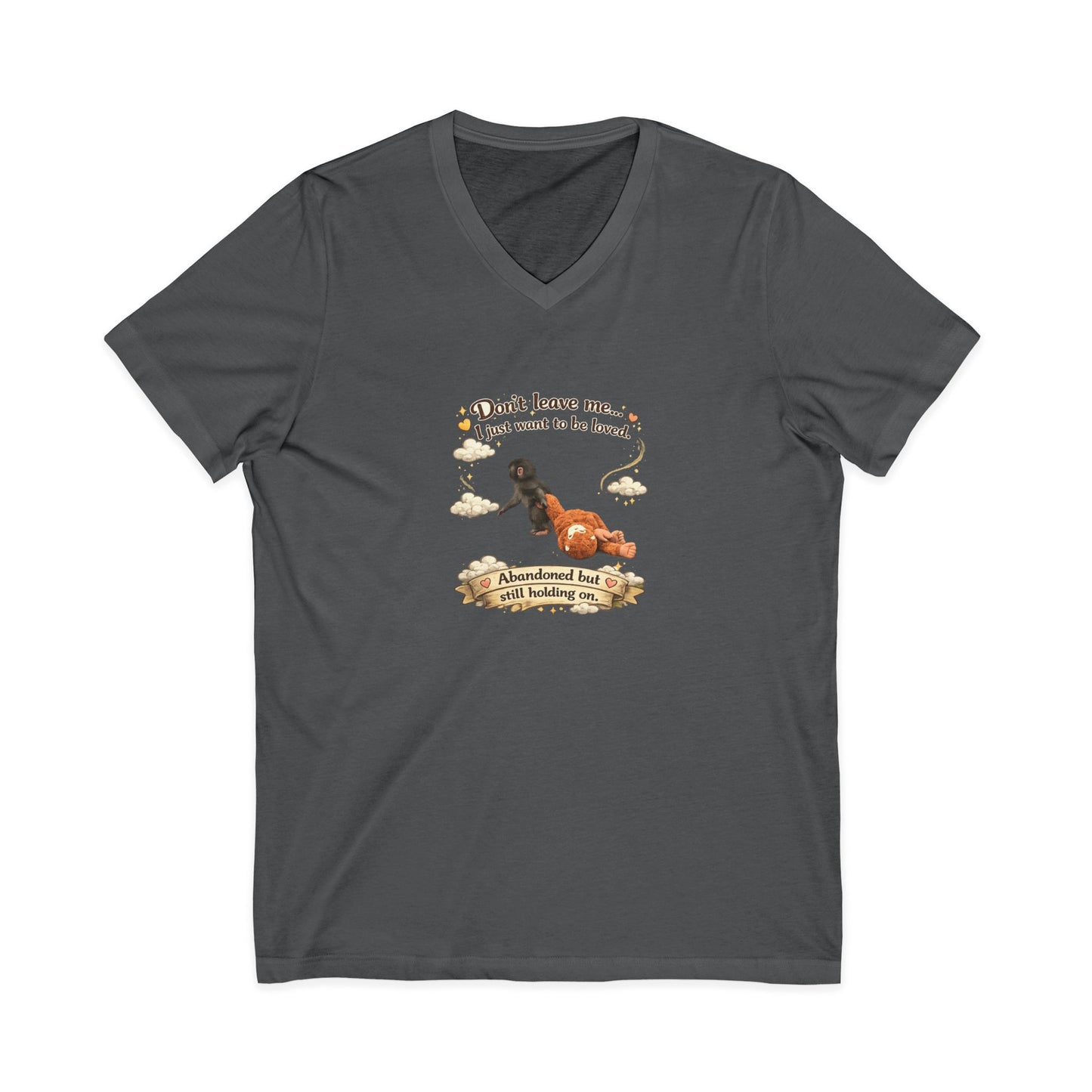 Hug for Punch! Cute Hedgehog & Lion Graphic V-Neck Tee — "Abandoned But Loved"