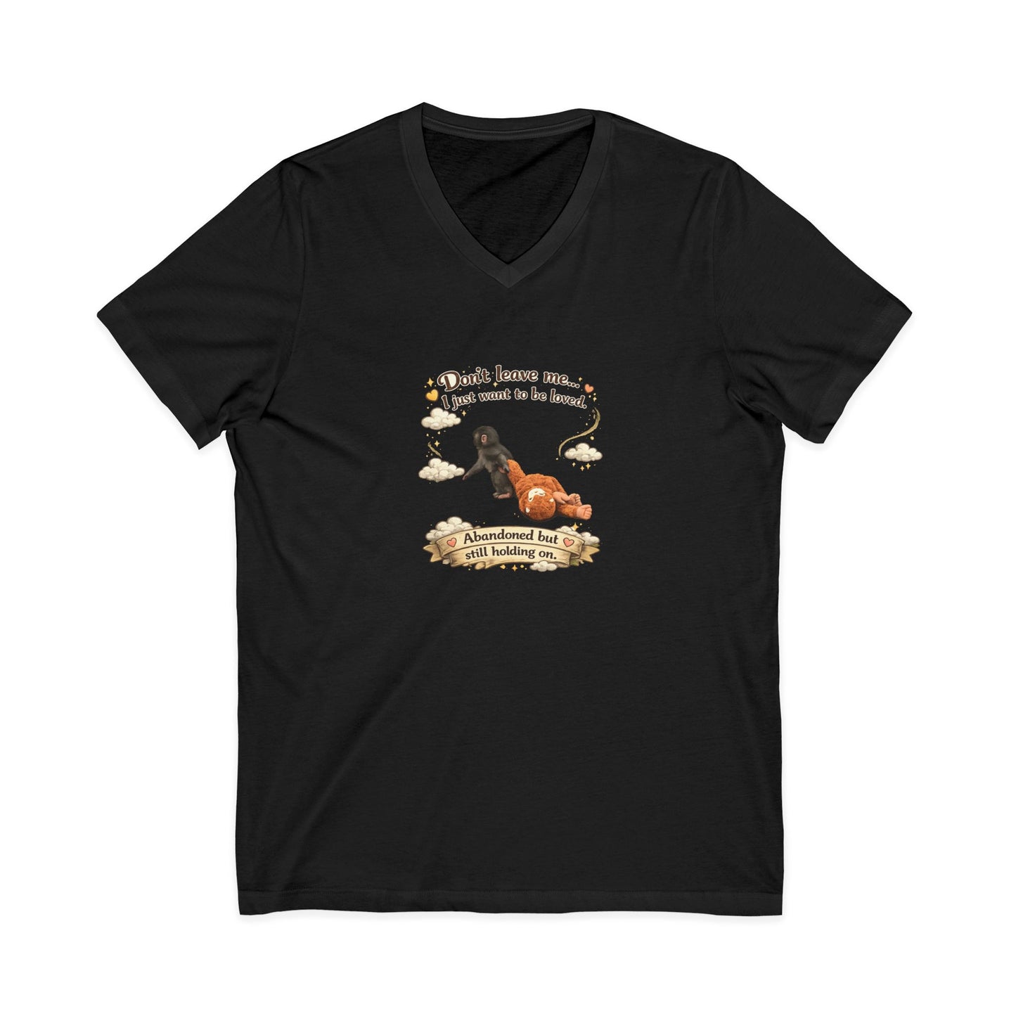 Hug for Punch! Cute Hedgehog & Lion Graphic V-Neck Tee — "Abandoned But Loved"