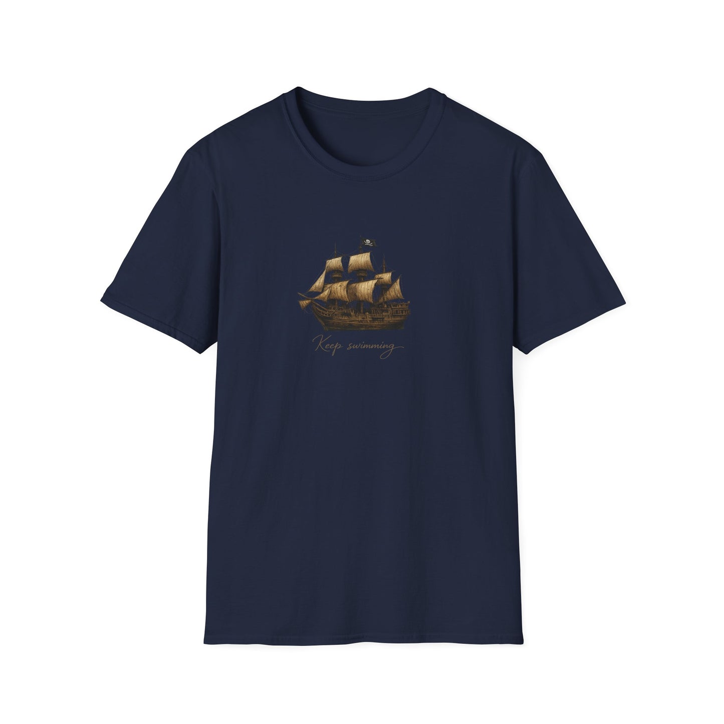 Vintage Sailing Ship T-Shirt — "Keep swimming" Nautical Graphic Tee
