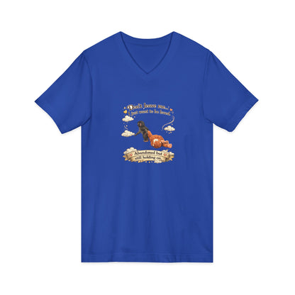Hug for Punch! Cute Hedgehog & Lion Graphic V-Neck Tee — "Abandoned But Loved"