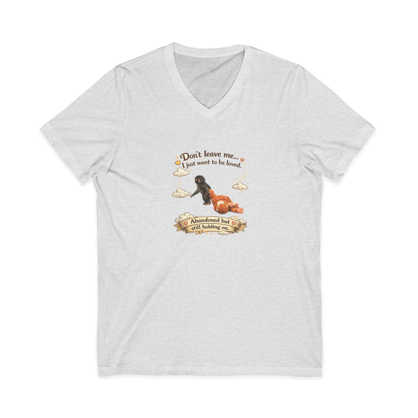 Hug for Punch! Cute Hedgehog & Lion Graphic V-Neck Tee — "Abandoned But Loved"