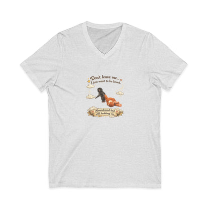 Hug for Punch! Cute Hedgehog & Lion Graphic V-Neck Tee — "Abandoned But Loved"