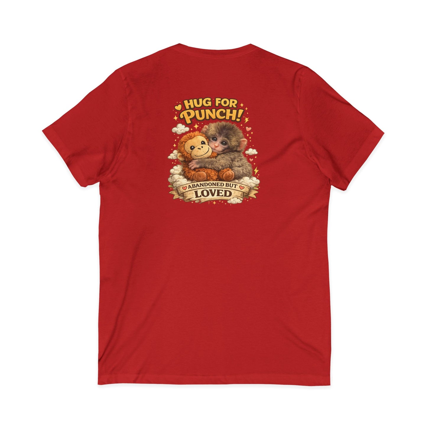 Hug for Punch! Cute Hedgehog & Lion Graphic V-Neck Tee — "Abandoned But Loved"