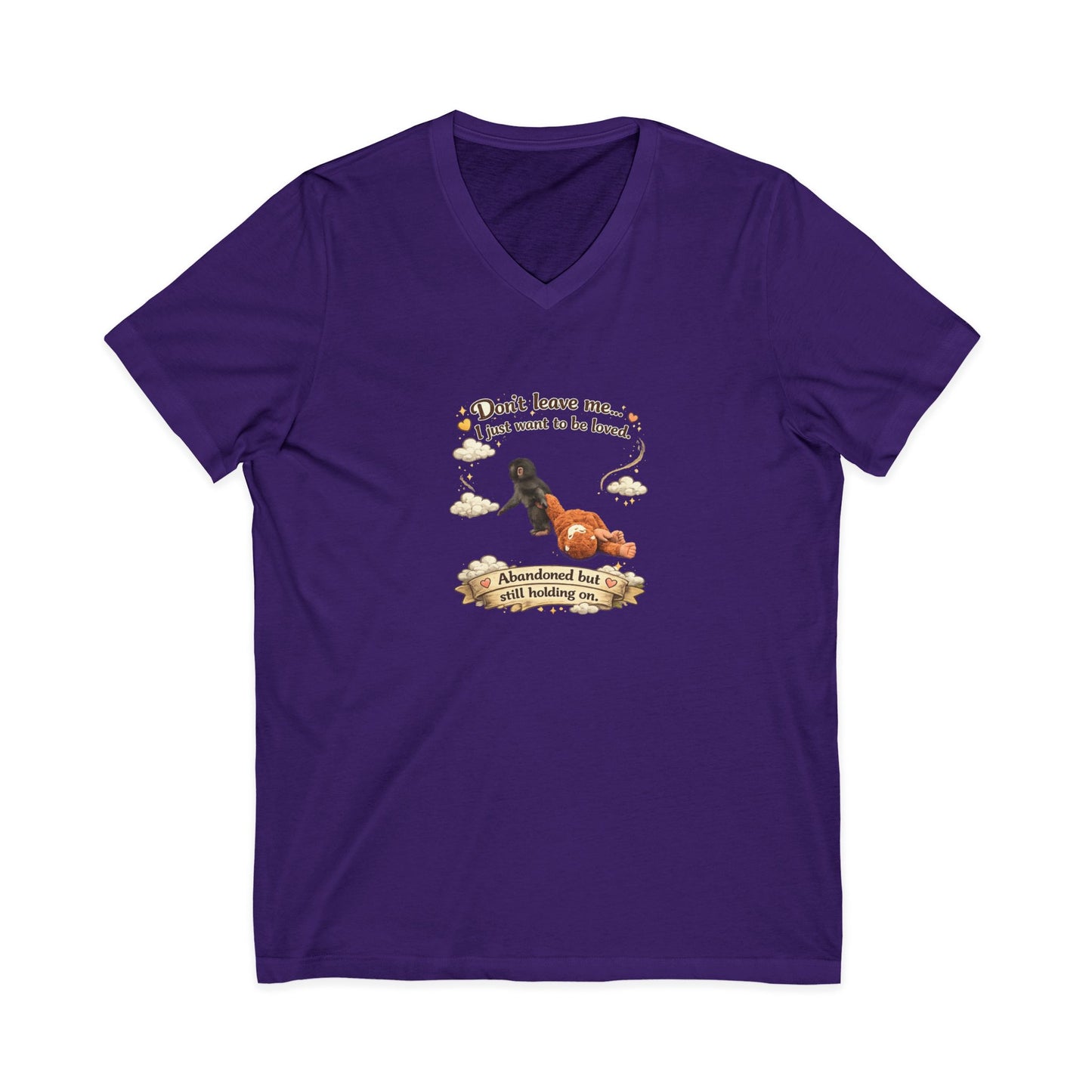 Hug for Punch! Cute Hedgehog & Lion Graphic V-Neck Tee — "Abandoned But Loved"