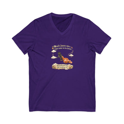 Hug for Punch! Cute Hedgehog & Lion Graphic V-Neck Tee — "Abandoned But Loved"