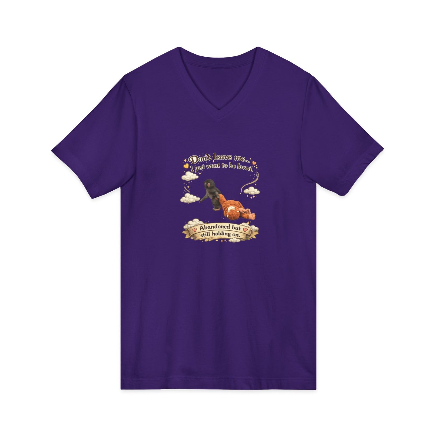 Hug for Punch! Cute Hedgehog & Lion Graphic V-Neck Tee — "Abandoned But Loved"