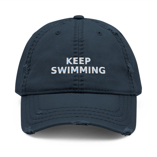 Keep Swimming Distressed Dad Hat — Embroidered Vintage Baseball Cap