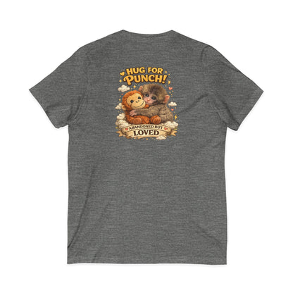 Hug for Punch! Cute Hedgehog & Lion Graphic V-Neck Tee — "Abandoned But Loved"