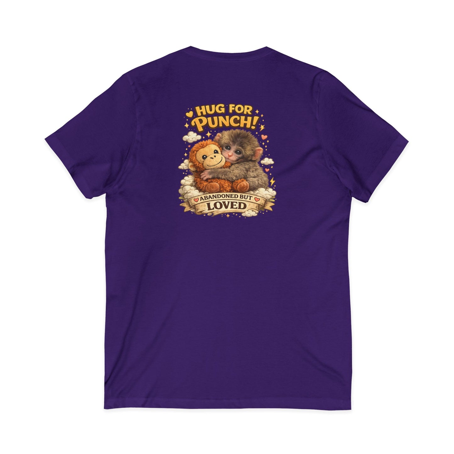 Hug for Punch! Cute Hedgehog & Lion Graphic V-Neck Tee — "Abandoned But Loved"