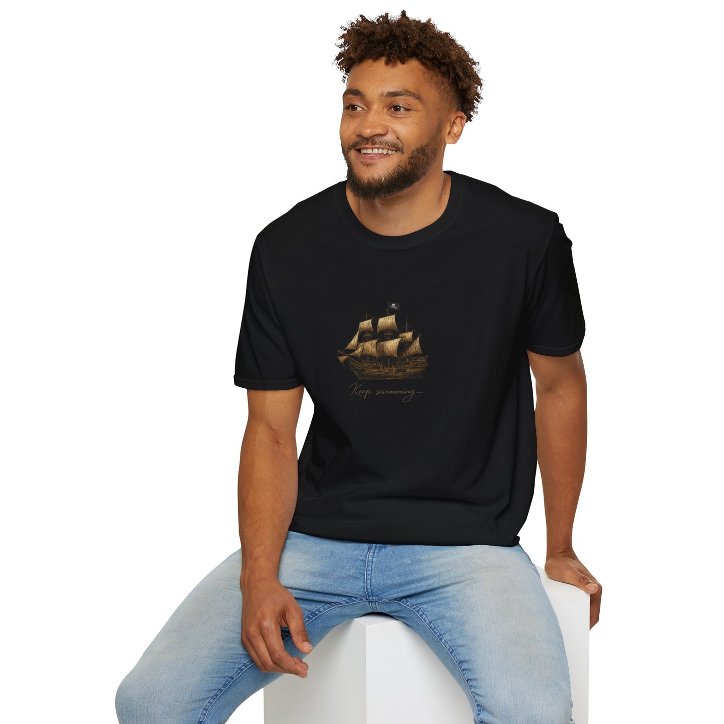 Vintage Sailing Ship T-Shirt — "Keep swimming" Nautical Graphic Tee