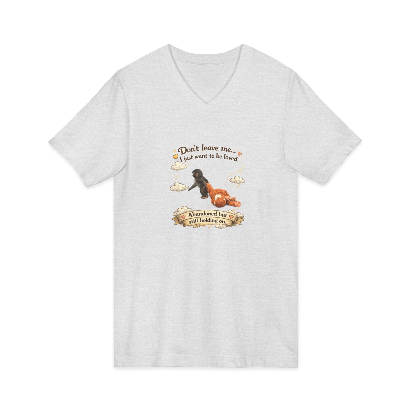 Hug for Punch! Cute Hedgehog & Lion Graphic V-Neck Tee — "Abandoned But Loved"