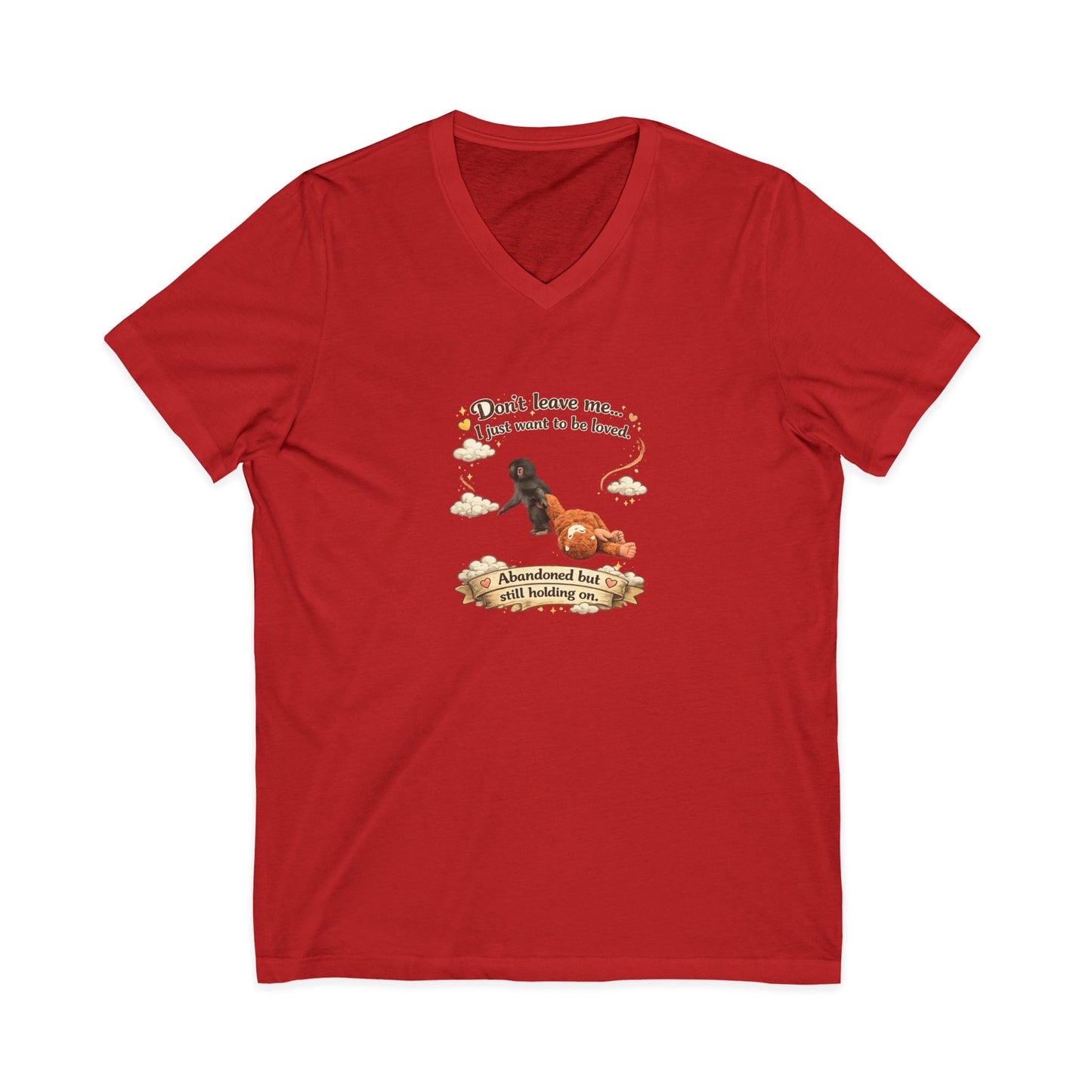 Hug for Punch! Cute Hedgehog & Lion Graphic V-Neck Tee — "Abandoned But Loved"