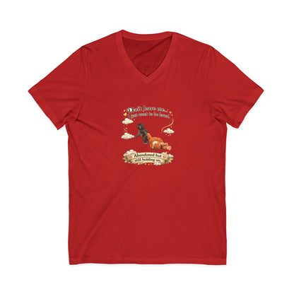 Hug for Punch! Cute Hedgehog & Lion Graphic V-Neck Tee — "Abandoned But Loved"