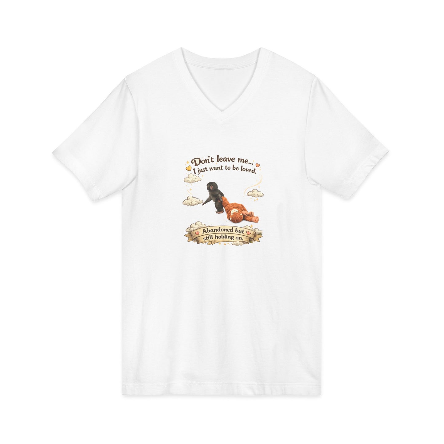 Hug for Punch! Cute Hedgehog & Lion Graphic V-Neck Tee — "Abandoned But Loved"