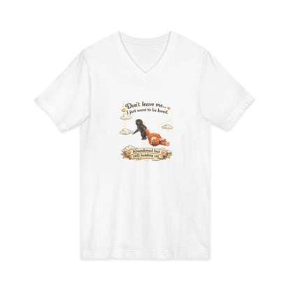 Hug for Punch! Cute Hedgehog & Lion Graphic V-Neck Tee — "Abandoned But Loved"