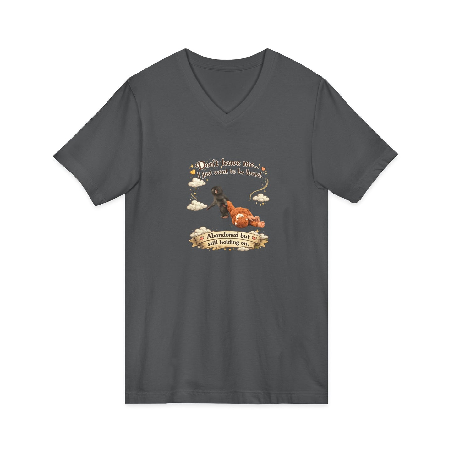 Hug for Punch! Cute Hedgehog & Lion Graphic V-Neck Tee — "Abandoned But Loved"