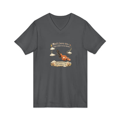 Hug for Punch! Cute Hedgehog & Lion Graphic V-Neck Tee — "Abandoned But Loved"