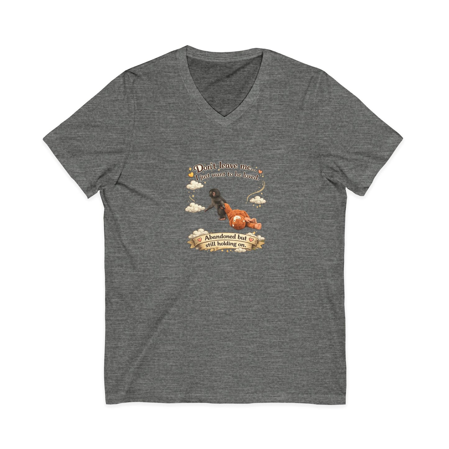 Hug for Punch! Cute Hedgehog & Lion Graphic V-Neck Tee — "Abandoned But Loved"