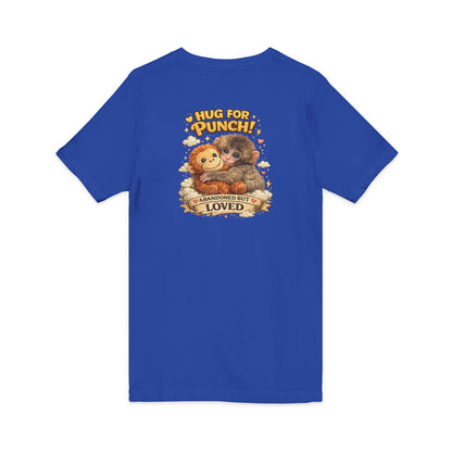 Hug for Punch! Cute Hedgehog & Lion Graphic V-Neck Tee — "Abandoned But Loved"