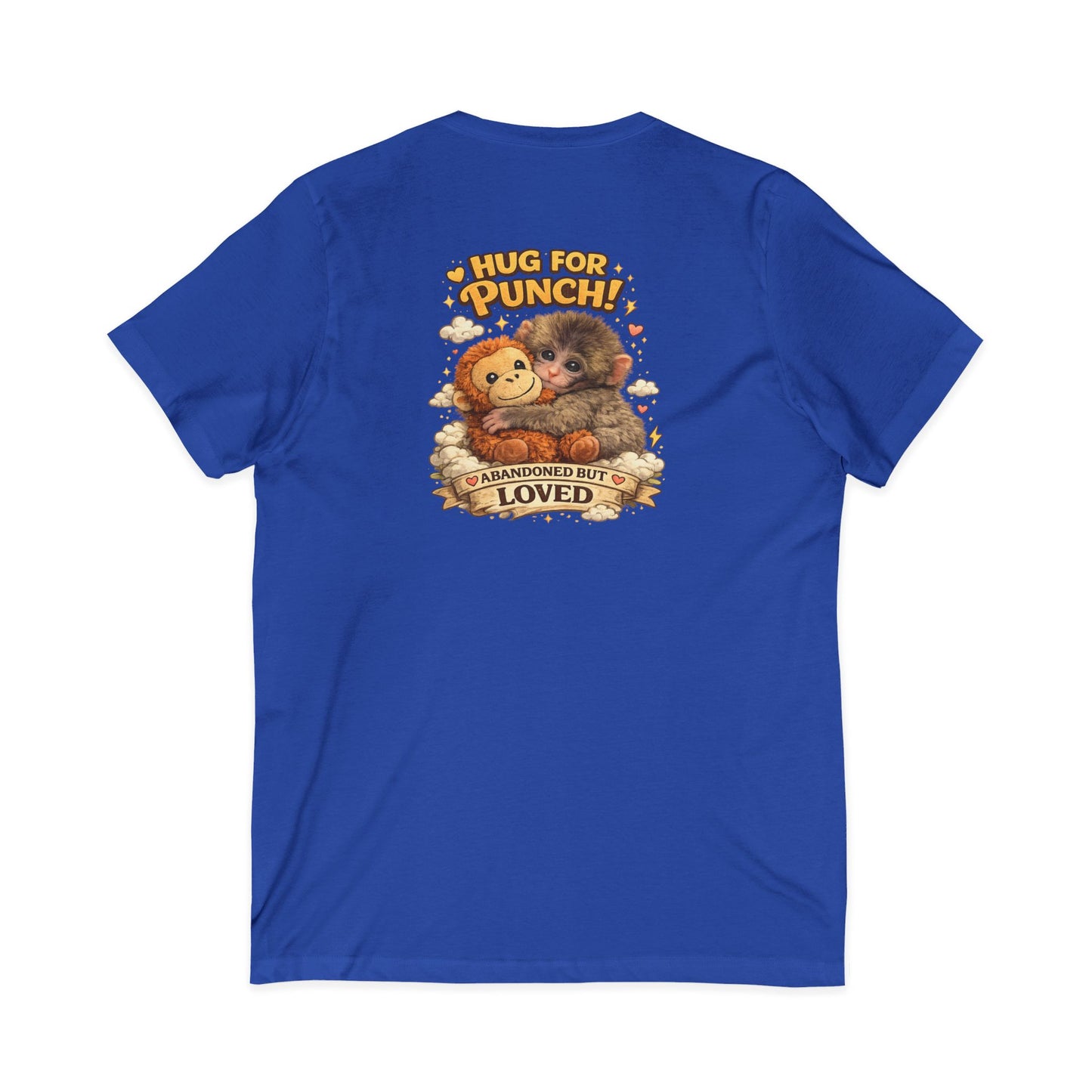 Hug for Punch! Cute Hedgehog & Lion Graphic V-Neck Tee — "Abandoned But Loved"