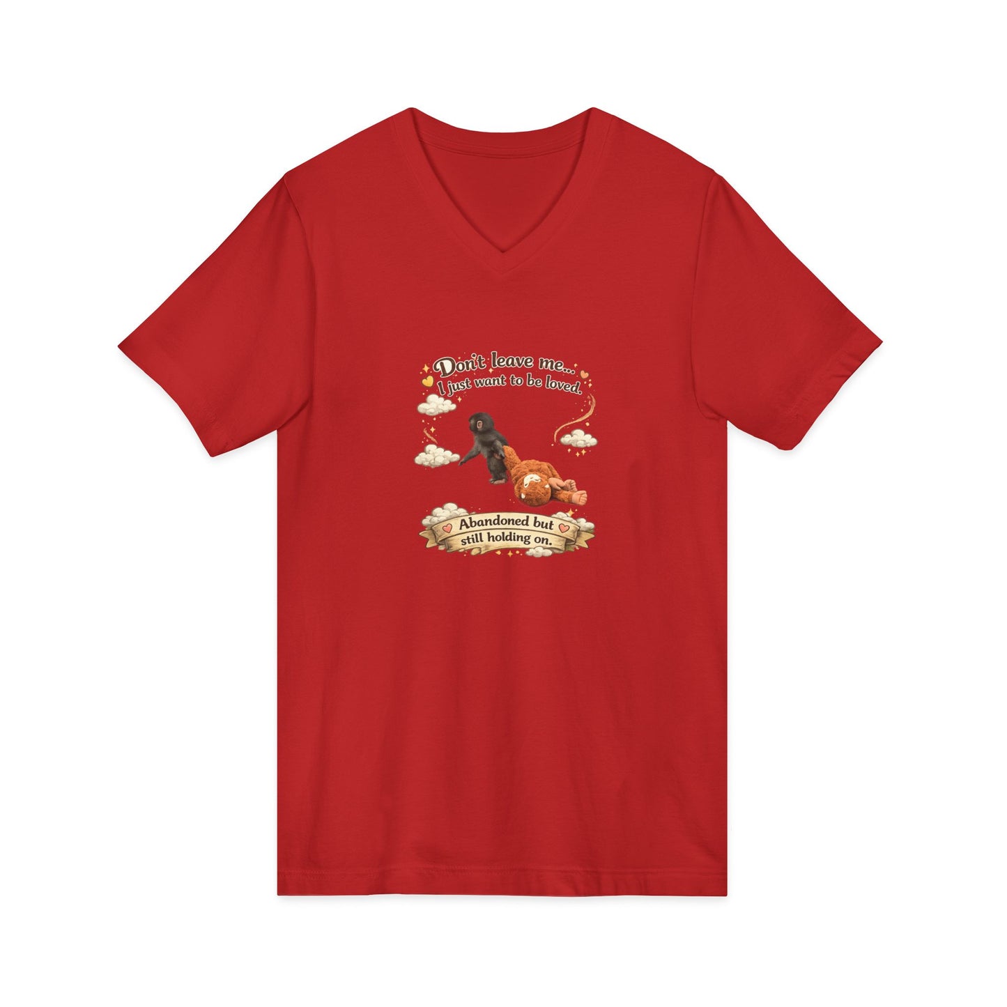 Hug for Punch! Cute Hedgehog & Lion Graphic V-Neck Tee — "Abandoned But Loved"