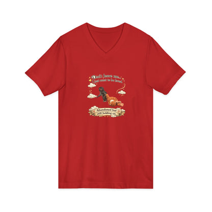 Hug for Punch! Cute Hedgehog & Lion Graphic V-Neck Tee — "Abandoned But Loved"