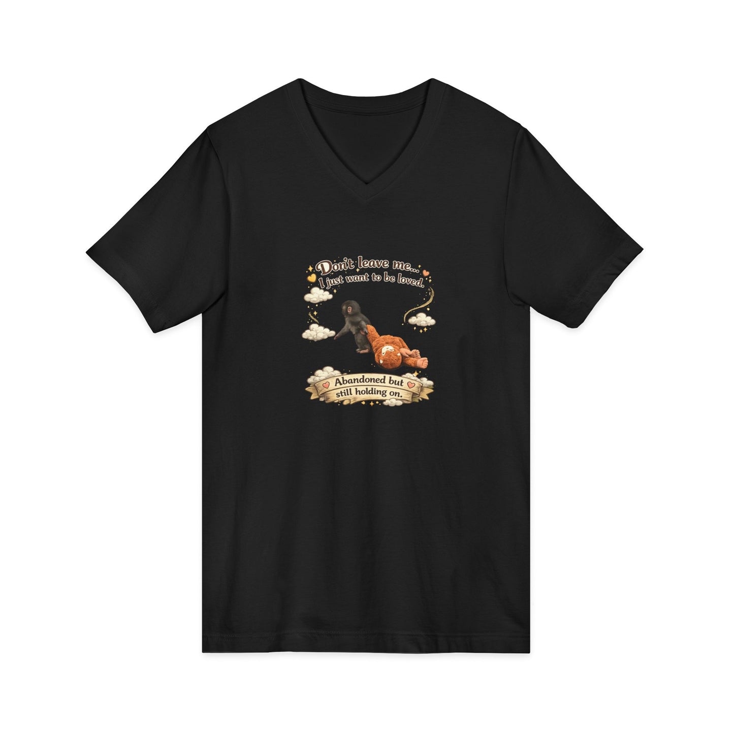 Hug for Punch! Cute Hedgehog & Lion Graphic V-Neck Tee — "Abandoned But Loved"