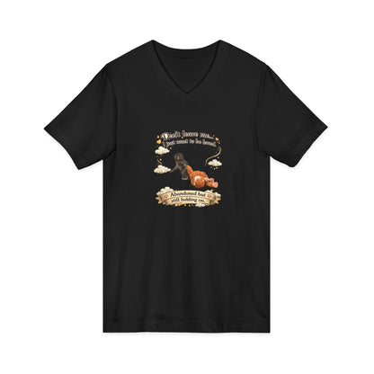 Hug for Punch! Cute Hedgehog & Lion Graphic V-Neck Tee — "Abandoned But Loved"