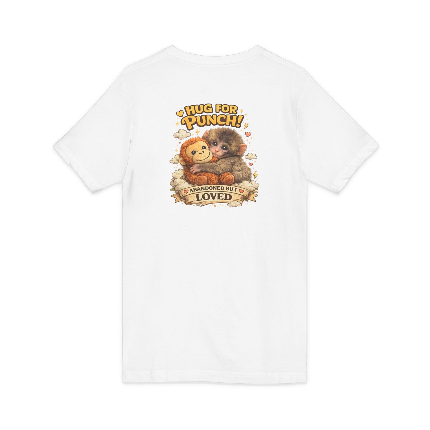 Hug for Punch! Cute Hedgehog & Lion Graphic V-Neck Tee — "Abandoned But Loved"