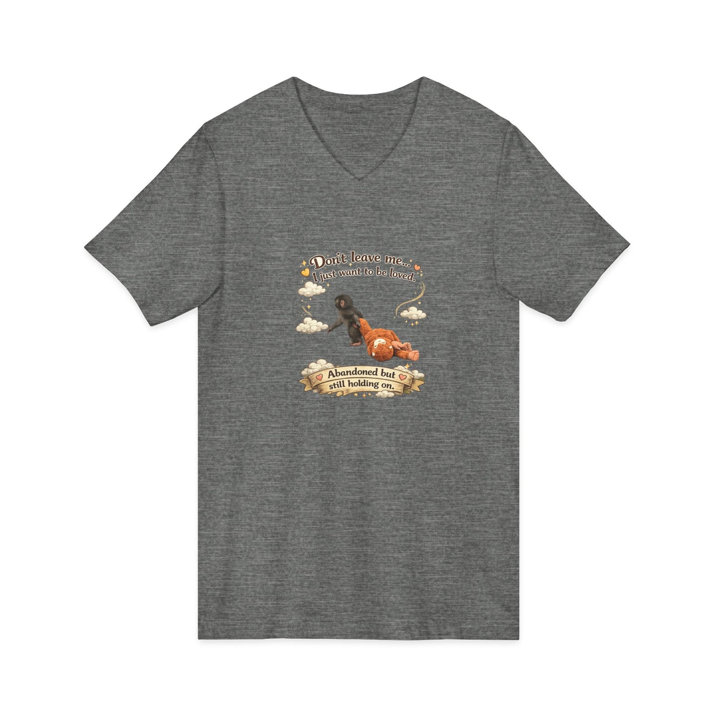 Hug for Punch! Cute Hedgehog & Lion Graphic V-Neck Tee — "Abandoned But Loved"