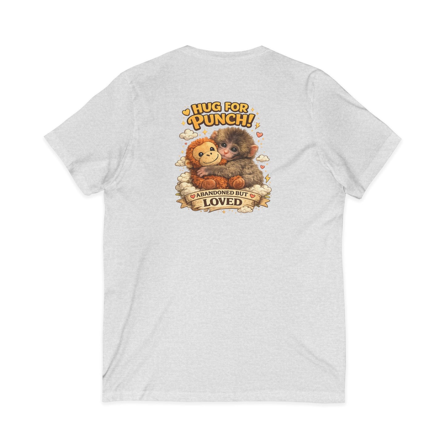 Hug for Punch! Cute Hedgehog & Lion Graphic V-Neck Tee — "Abandoned But Loved"