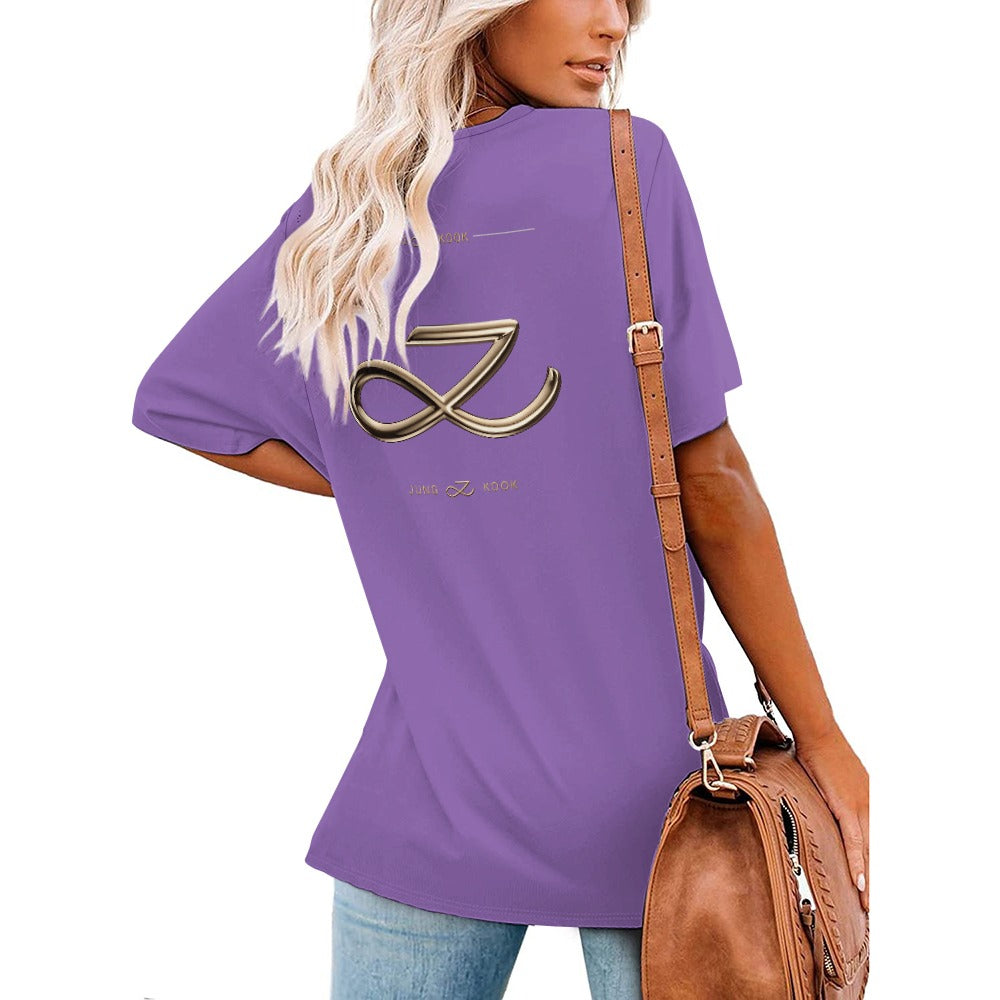 PROMO ‼️New V Neck Short-sleeve Women Shirt Printed (Violet)