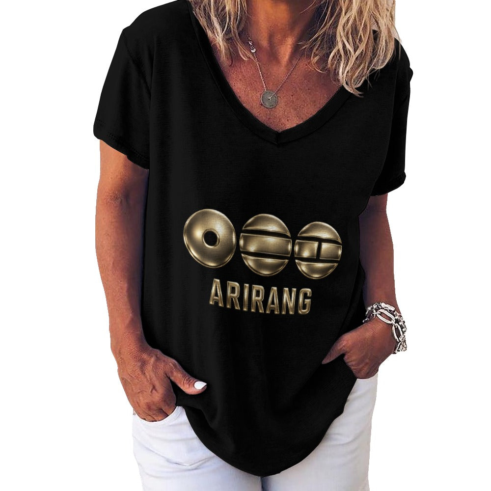 PROMO‼️New V Neck Short-sleeve Women Shirt Printed ARIRANG