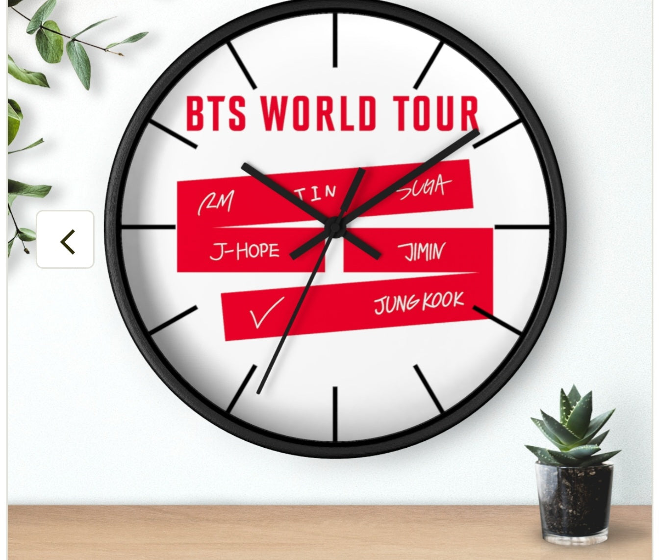 BTS World Tour Wall Clock — Red Name Tag Design