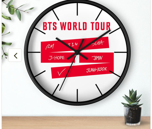 BTS World Tour Wall Clock — Red Name Tag Design