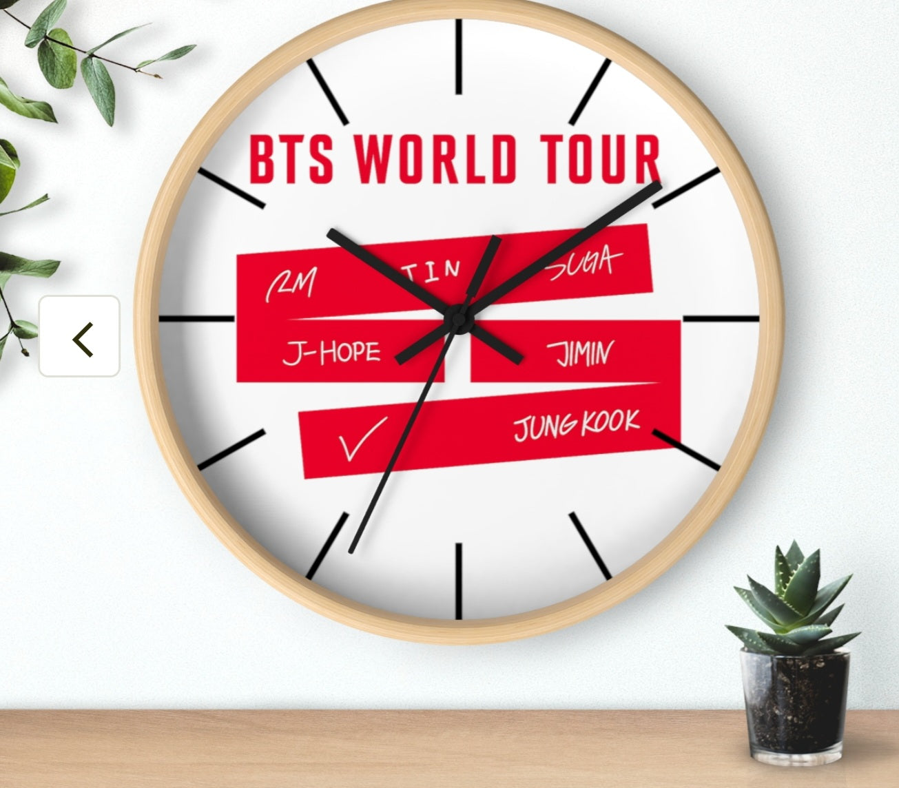 BTS World Tour Wall Clock — Red Name Tag Design