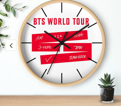 BTS World Tour Wall Clock — Red Name Tag Design