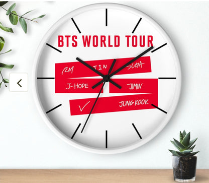 BTS World Tour Wall Clock — Red Name Tag Design