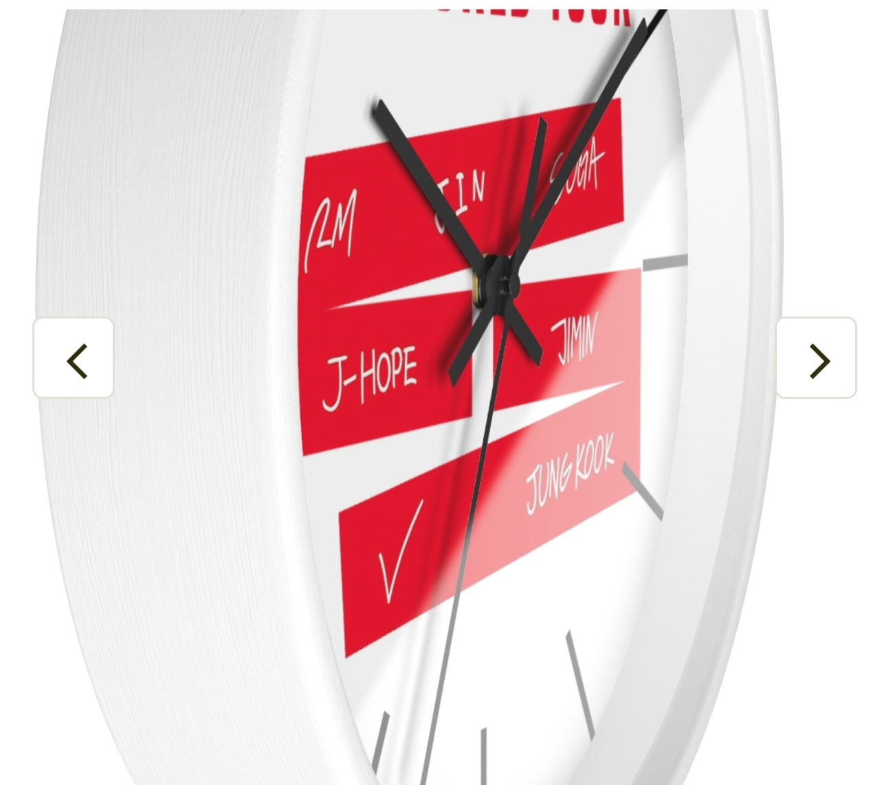 BTS World Tour Wall Clock — Red Name Tag Design