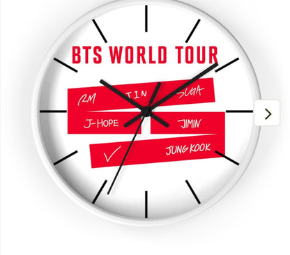 BTS World Tour Wall Clock — Red Name Tag Design